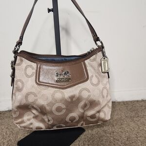 Coach Tan and Brown Signature Shoulder Bag